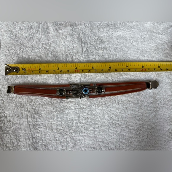 Hamsa Unisex Evil Eye Leather Wrap Bracelet - Stainless Steel Clasp - Picture 7 of 9